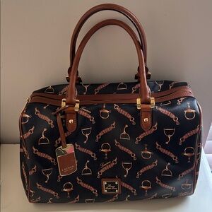 LAUREN RALPH LAUREN BLACK AND BROWN CALDWELL LEATHER DUFFLE TOTE BAG